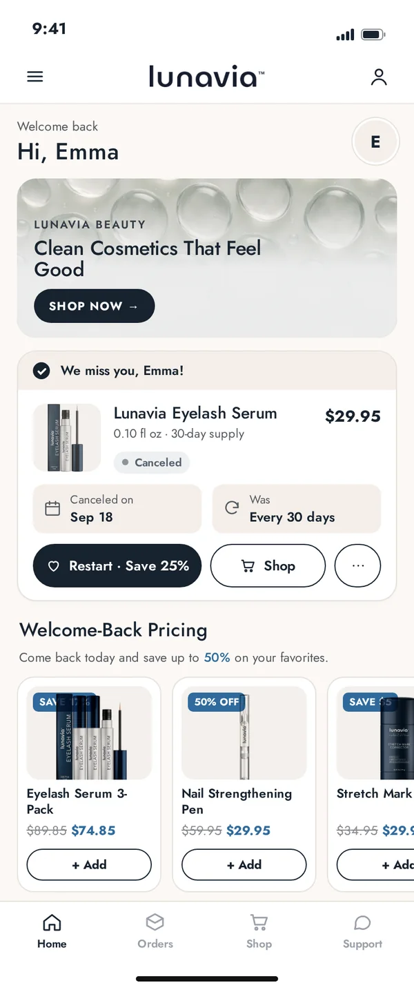 Lunavia branded customer portal on mobile, subscription canceled moment
