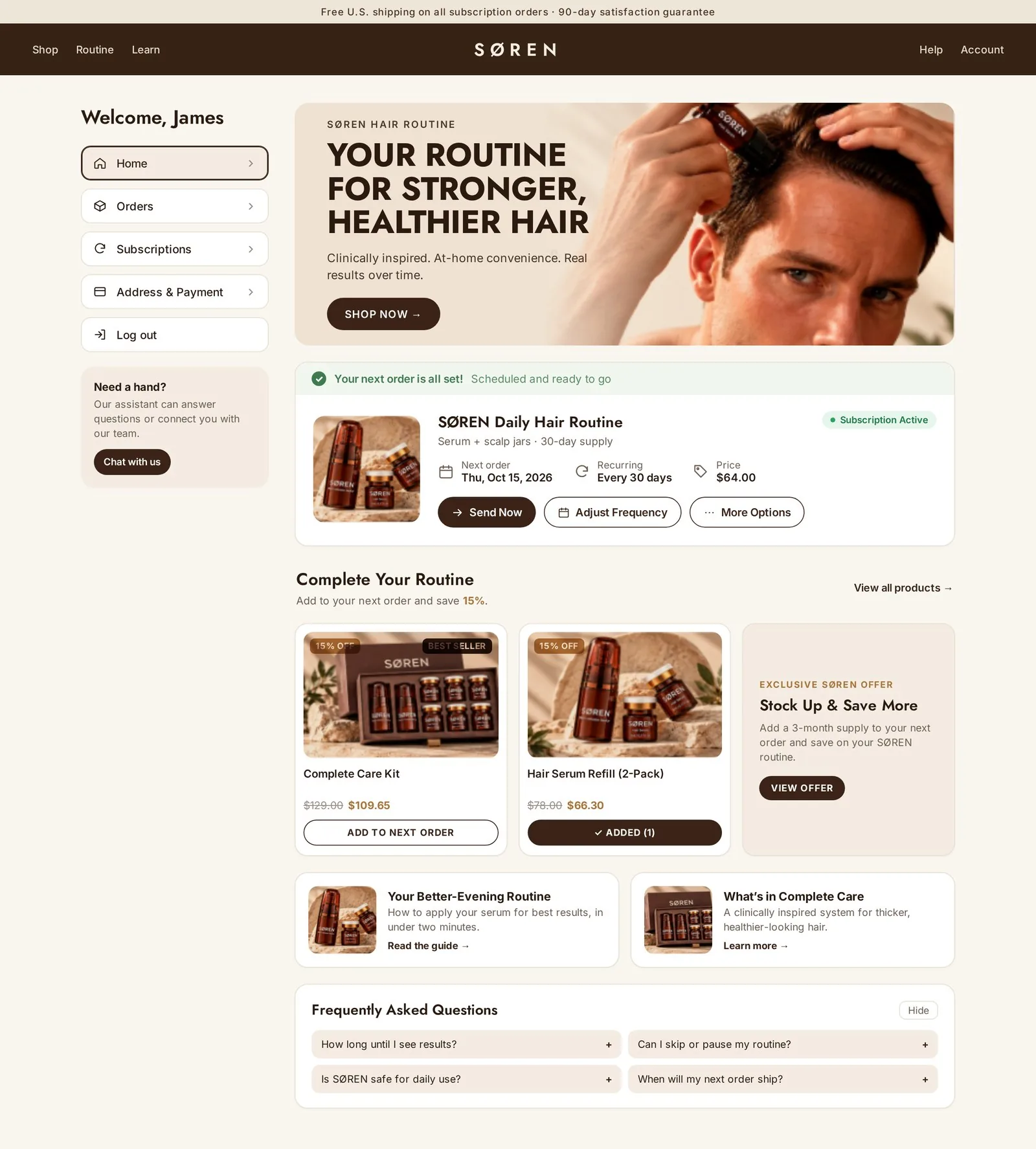 SØREN branded customer portal on desktop