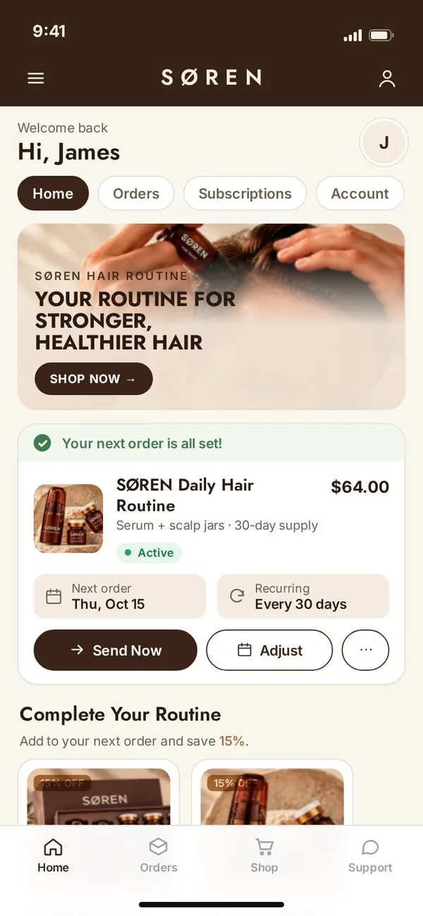 SØREN customer portal on mobile